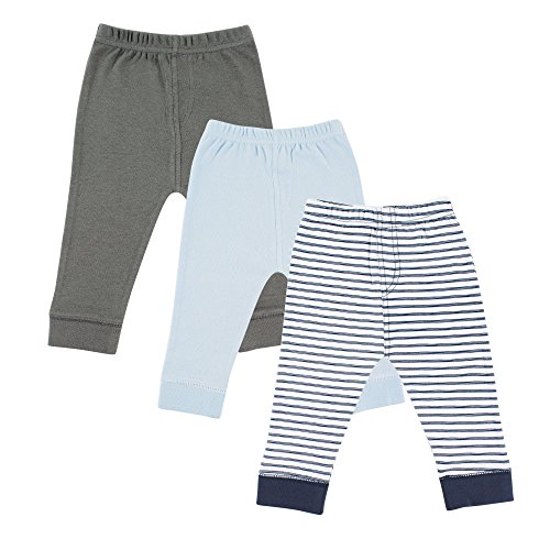 0701851025340 - LUVABLE FRIENDS BABY 3 PACK ANKLE PANT, BLUE/GRAY, 0-3 MONTHS
