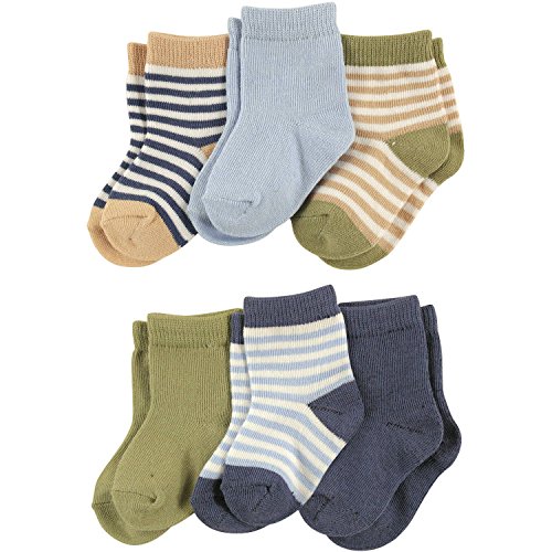 0701851028266 - TOUCHED BY NATURE BABY BOYS 6 PACK COTTON SOCKS (BOY STRIPES) (6-12 MONTHS)