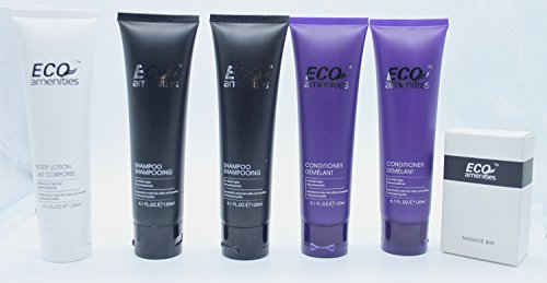 0701851936790 - ECO-AMENITIES TRAVEL COSMETIC SET WITH TOILETRY BAG, 6 IN 1 PACKAGE, INCLUDE 2 TUBES SHAMPOO,2 TUBES HAIR CONDITIONER,1 TUBE BODY LOTION, EACH TUBE 4 OZ(120ML),1 PCS 2.5OZ(70G) MASSAGE SOAP