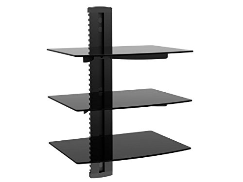 0701904312632 - MONOPRICE 110480 UL CERTIFIED 3 TIER ELECTRONIC COMPONENT GLASS SHELF WALL MOUNT BRACKET WITH CABLE MANAGEMENT SYSTEM