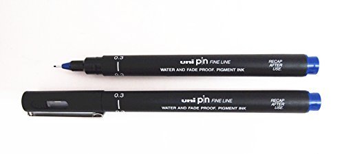 0701936337504 - UNI PIN 03-200 0.3MM TECHNICAL DRAWING MARKER PEN -12 PCS(BLUE)-FINE LINE WATER AND FADE PROOF PIGMENT INK-UNI MITSUBISHI PENCIL / ATTACHED WITH DBMIER A750 MINI NOTEBOOK