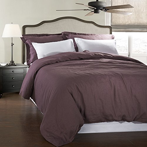 0701948859483 - SIMPLE&OPULENCE 100% STONE WASHED LINEN SOLID COLOR BASIC STYLE KING QUEEN TWIN FULL DUVET COVER SETS (PURPLE, KING)