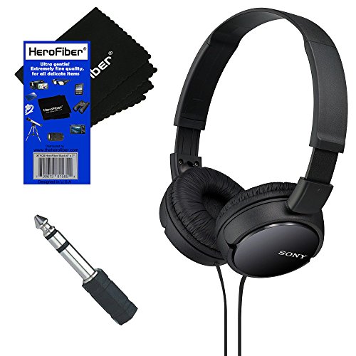 0701980302930 - SONY MDRZX110 ZX SERIES STEREO HEADPHONES (BLACK) WITH 3.5MM MINI PLUG TO 1/4 INCH HEADPHONE ADAPTER & HEROFIBER® ULTRA GENTLE CLEANING CLOTH
