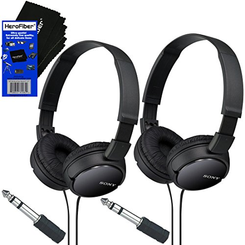 0701980302947 - SONY MDRZX110 ZX SERIES STEREO HEADPHONES (BLACK) WITH 3.5MM MINI PLUG TO 1/4 INCH HEADPHONE ADAPTER & HEROFIBER® ULTRA GENTLE CLEANING CLOTH (2 PACK)