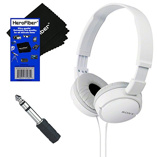 0701980302954 - SONY MDRZX110 ZX SERIES STEREO HEADPHONES (WHITE) WITH 3.5MM MINI PLUG TO 1/4 INCH HEADPHONE ADAPTER & HEROFIBER® ULTRA GENTLE CLEANING CLOTH