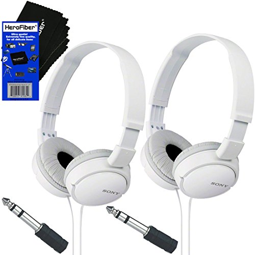 0701980302961 - SONY MDRZX110 ZX SERIES STEREO HEADPHONES (WHITE) WITH 3.5MM MINI PLUG TO 1/4 INCH HEADPHONE ADAPTER & HEROFIBER® ULTRA GENTLE CLEANING CLOTH (2 PACK)