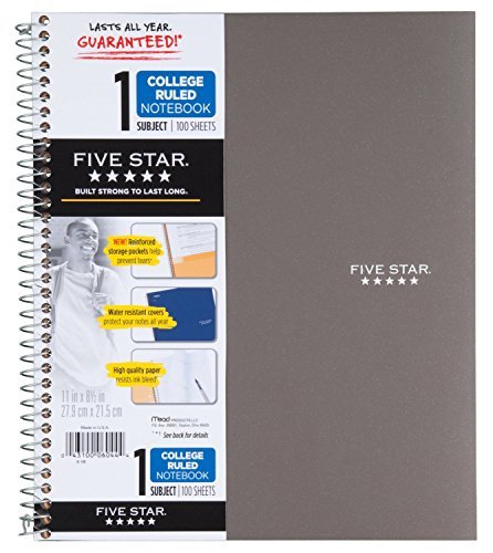 0701980488122 - FIVE STAR 06044 100 COUNT 1 SUBJECT WIREBOUND NOTEBOOK (PACK OF 6)