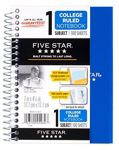 0701980488962 - 6 PACK OF MEAD FIVE STAR PERSONAL SPIRAL NOTEBOOK, 7 X 4 3/8, 100 SHEETS, COLLEGE RULE, ASSORTED COLORS (MEA45484)