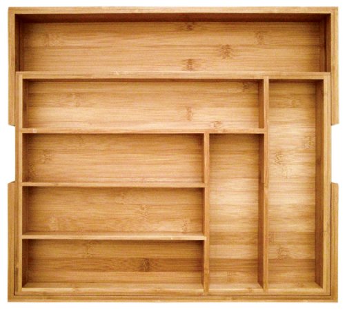 0702024851513 - TOTALLY BAMBOO EXPANDABLE UTILITY DRAWER ORGANIZER, 8 COMPARTMENTS, 2 WITH ADJUSTABLE DIMENSIONS, BEAUTIFUL AND DURABLE BAMBOO