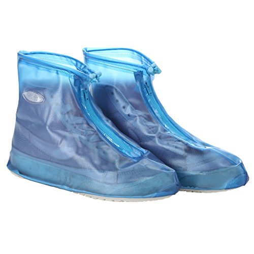 0702142922065 - WHOSE LEMON FASHION WOMEN GIRLS WATERPROOF SHOES COVER REUSABLE ZIPPERED RAINPROOF SHOES COVERS HIGH ELASTIC FABRIC THICKEN SOLE SLIP-RESISTANT WEAR-RESISTANT SHOES COVERS BLUE XL