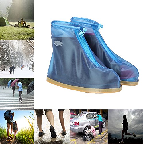 0702142924106 - WHOSE LEMON WATERPROOF RAIN SNOW SHOES COVER OUTDOOR PORTABLE REUSABLE ANTI SLIP PROTECTIVE SHOES COVERS FOR CYCLING BIKE TRAVEL HIKING CAMPING L BLUE
