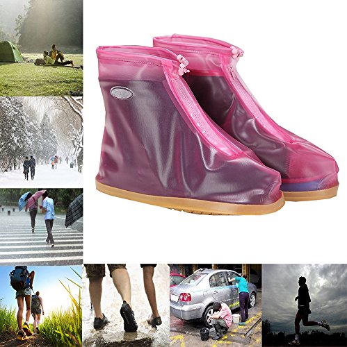 0702142924137 - WHOSE LEMON WATERPROOF RAIN SNOW SHOES COVER OUTDOOR PORTABLE REUSABLE ANTI SLIP PROTECTIVE SHOES COVERS FOR CYCLING BIKE TRAVEL HIKING CAMPING L PINK
