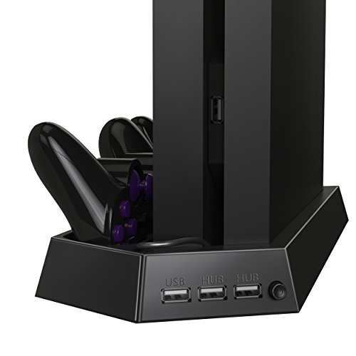 0702168107477 - PS4 VERTICAL STAND WITH COOLING FAN CHARGER, KOOTEK® MULTIFUNCTIONAL PLAYSTATION 4 CONSOLE COOLER DUALSHOCK 4 CONTROLLERS CHARGING STATION WITH DUAL CHARGER PORTS AND USB HUB