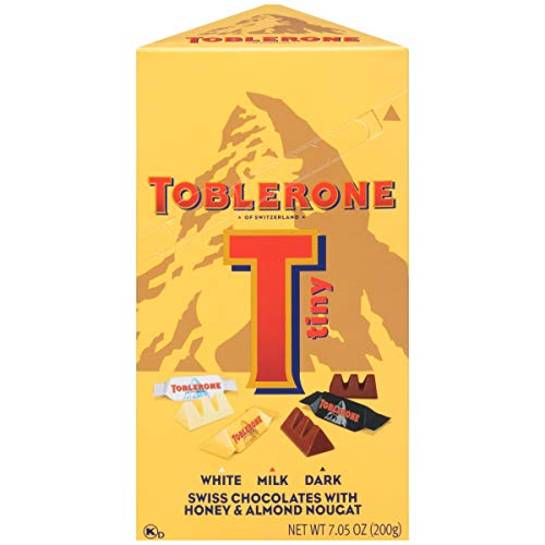 0070221007454 - TOBLERONE TINY SWISS CHOCOLATES WITH HONEY & ALMOND NOUGAT VARIETY PACK, WHITE CHOCOLATE, MILK CHOCOLATE AND DARK CHOCOLATE, VALENTINES DAY CHOCOLATE CANDY, 7.05 OZ
