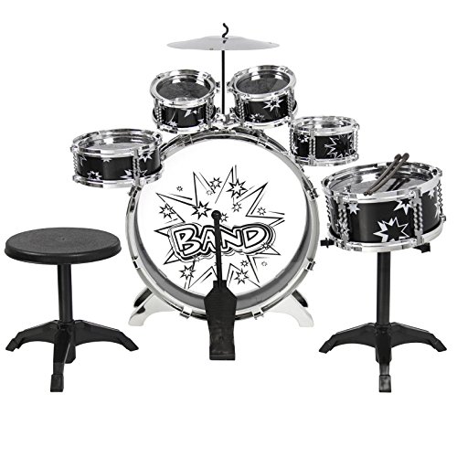0702331463676 - KIDS DRUM SET KIDS TOY WITH CYMBALS STANDS THRONE BLACK SILVER BOYS TOY DRUM KIT