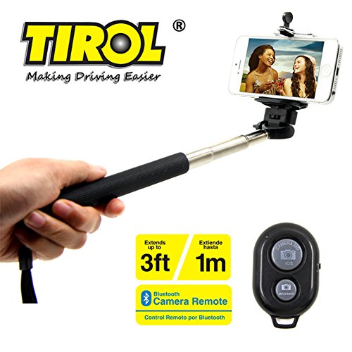 0702334349250 - TIROL EXTENDABLE HANDHELD SELFIE MONOPOD STICK + WIRELESS BLUETOOTH SHUTTER REMOTE CONTROL FOR IPHONE IOS ANDROID MOBILE PHONE