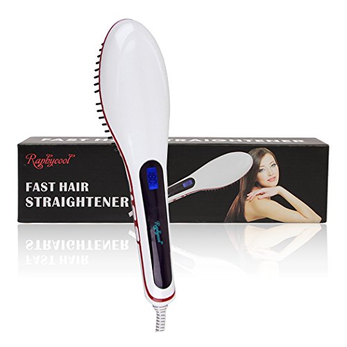 0702334387481 - RAPHYCOOL 29W LCD ANTI STATIC CERAMIC HAIR STRAIGHTENER FOR FASTER STRAIGHTENING STYLING, HEATING DETANGLING PADDLE HAIR BRUSH WITH HEAD MASSAGE FUNCTION-WHITE (230V-110V)