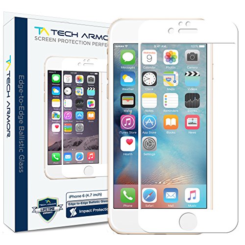 0702534266593 - IPHONE 6S SCREEN PROTECTOR, TECH ARMOR APPLE IPHONE 6 HYBRID EDGE TO EDGE BALLISTIC GLASS (WHITE), COMPLETE COVERAGE & PROTECTION, SUPERIOR SHOCK ABSORPTION