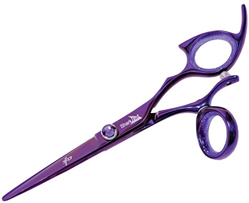 0702534483877 - SHARK FIN PRO LINE PURPLE SWIVEL THUMB 5.5 WITH FREE 40 TOOTH THINNER & FEATHER BLADE RAZOR