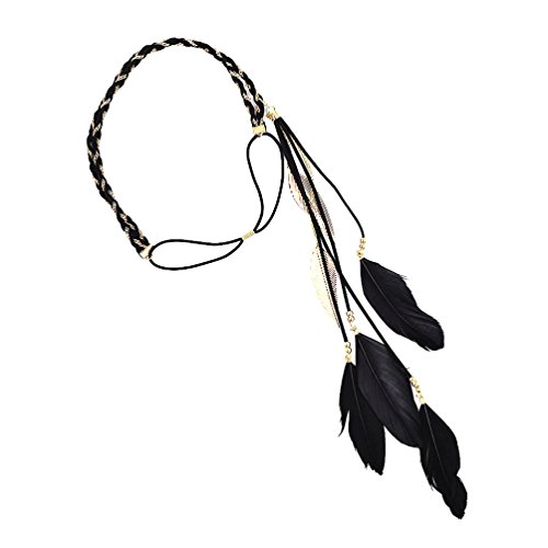 0702563513774 - GENERIC BLACK WOMEN INDIAN PEACOCK FEATHER TASSELS WEAVE EXTENSION FOREHEAD HAIR HEAD BAND