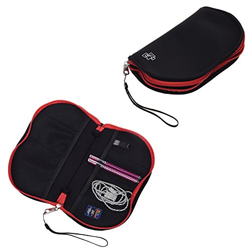 0702646737363 - CASE STAR ® BLACK COLOR WITH RED ZIPPER NEOPRENE SLEEVE TRAVEL ORGANIZER CARRYING BAG FOR FLASH DRIVE / CABLES / SD CARDS / ADAPTERS