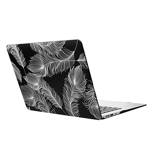 0702646737851 - CASE STAR OSTRICH NATURAL FASCINATING FEATHER SERIES MATTE RUBBERIZED HARD SHELL CASE COVER (APPLE MACBOOK AIR 13 INCH A1369 & A1466, BLACK W/ WHITE FEATHER)