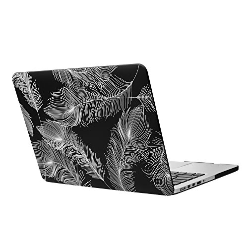 0702646737868 - CASE STAR OSTRICH NATURAL FASCINATING FEATHER SERIES MATTE RUBBERIZED HARD SHELL CASE COVER (APPLE MACBOOK RETINA 13 INCH A1425 & A1502, BLACK W/ WHITE FEATHER)