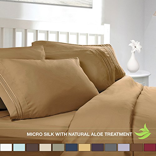 0702685482170 - LUXURY BED SHEET SET - SOFT MICRO SILK SHEETS - TWIN SIZE, CAMEL YELLOW GOLD - WITH PURE NATURAL ALOE VERA SKIN SOOTHING MOISTURIZING TREATMENT - HEALTHY CALMING PROPERTIES WILL MAKE YOU HAVE A RELAXED AND REFRESHED SLEEP - HIGHEST QUALITY WITH STRONG ST