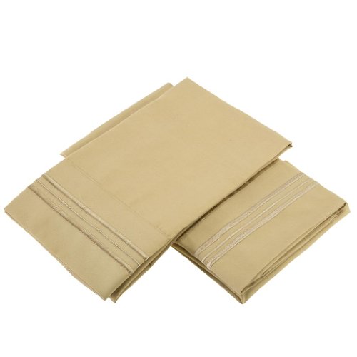 0702685482293 - CLARA CLARK MICRO SILK PILLOWCASES WITH NATURAL ALOE VERA SKIN SOOTHING MOISTURIZING TREATMENT, SET OF 2, KING SIZE, CAMEL YELLOW GOLD, LUXURY LOOK, SLEEP IN THE CLOUD AND WAKE UP REFRESHED
