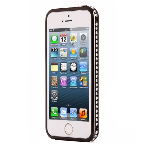 0702685520407 - MOON MONKEY DIAMOND CRYSTAL BLING ALUMINUM METAL BUMPER HARD GOLD CASE COVER FOR IPHONE 5 5S (BLACK)