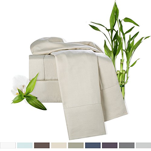 0702706708104 - BAMBOO BED SHEET SET, CREAM, QUEEN SIZE, BY CLARA CLARK, 100% RAYON MADE FROM BAMBOO SHEETS, LUXURY SUPER SILKY SOFT WITH EXTRA THICK CORNER ELASTIC STRAPS ON FITTED SHEET, MACHINE WASHABLE