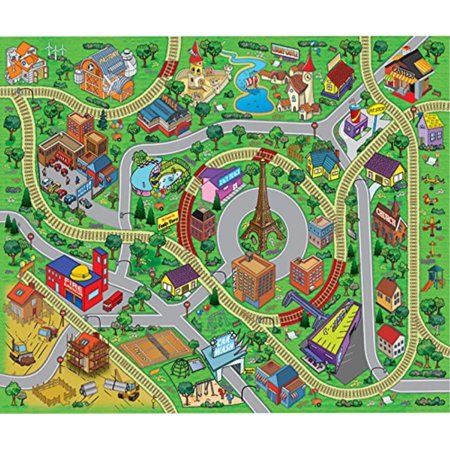 0702730353639 - LARGE CITYSCAPE PLAY MAT WITH TRAIN TRACKS, BUILDINGS, AND ROADS FOR CARS, TRUCKS, AND TRAINS
