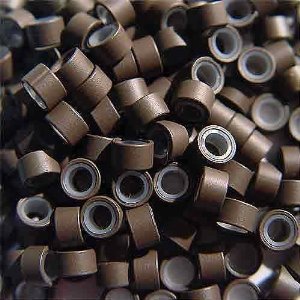 0702730861981 - 100 PCS BROWN 5MM SILICONE LINED MICRO-RING LINKS BEADS LINKIES FOR I STICK HAIR EXTENSION INSTALLATION AND FEATHERS