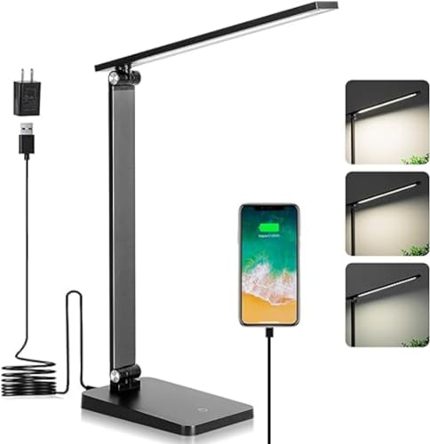 0702886011940 - KUSPORT HOME OFFICE DESK LAMP | FEATURES 3 LEVEL DIMMABLE LIGHT WITH USB CHARGING PORT | SMALL, COMPACT STUDY LAMP | IDEAL FOR DESK READING | AVAILABLE IN BLACK, 5000K