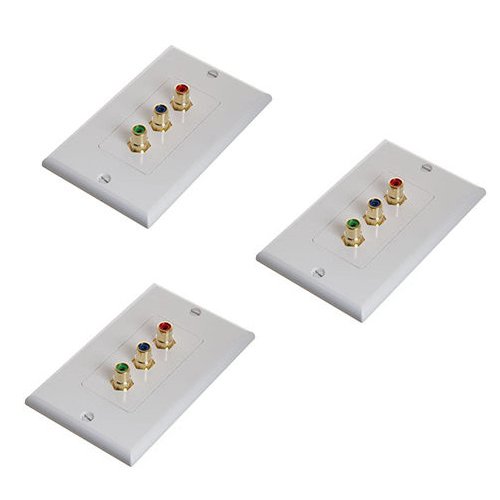 0703062584579 - 3X COMPONENT VIDEO + AUDIO RGB 3 RCA AV WALL FACE PLATE GOLD PLATED WHITE