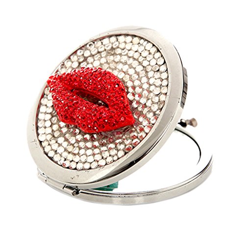 0703194509570 - GENERIC FOLDABLE 3D HANDMADE MAGNIFYING MAKEUP MIRROR FOR WOMEN HAND MIRROR RED LIPS DECORATION