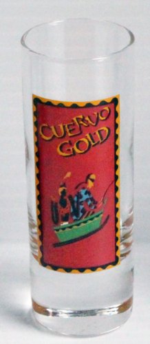 0703255656564 - JOSE CUERVO GOLD TEQUILA WITH SLED IMAGE 2OZ SHOT GLASS