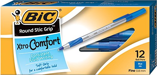 0070330139039 - BIC ROUND STIC GRIP XTRA COMFORT BALL PEN, FINE POINT (0.8 MM), BLUE, 12-COUNT