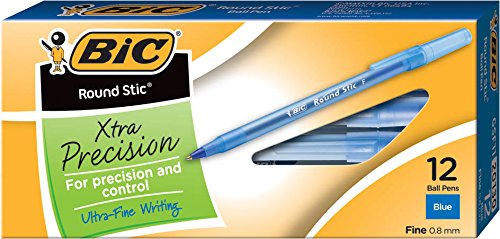 0070330201309 - BIC ROUND STIC XTRA PRECISION BALL PEN, FINE POINT (0.8 MM), BLUE, 12-COUNT