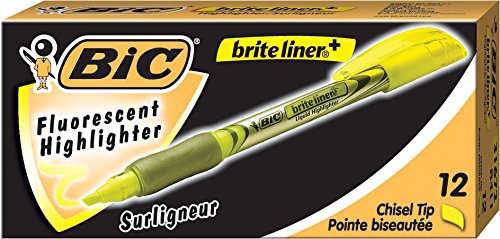 0070330316720 - BIC BRITE LINER+ HIGHLIGHTER, CHISEL TIP, YELLOW, 12-COUNT