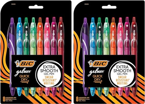 0070330356788 - BIC GEL-OCITY QUICK DRY FASHION RETRACTABLE GEL PENS, MEDIUM POINT (0.7MM), 8-COUNT COLORED PENS WITH FULL-LENGTH GRIP, COLORS AND PACKAGING MAY VARY (RGLCGAP81-AST) - PACK OF 2
