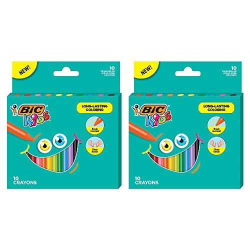 0070330369030 - BIC KIDS TRIANGULAR COLORING CRAYONS, ASSORTED COLORS, 2 PACKS OF 10 WRAP-FREE CRAYONS