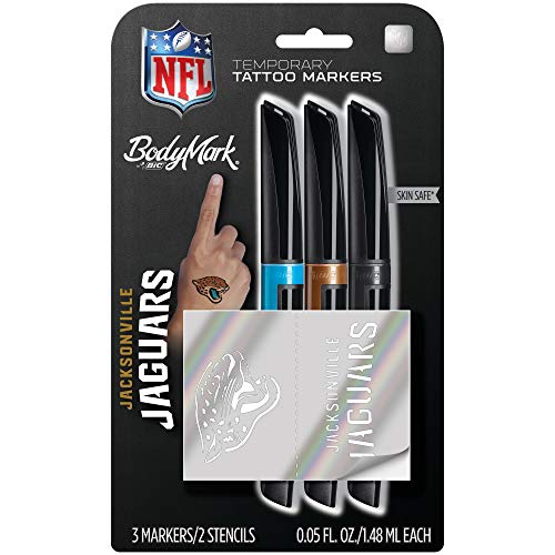 0070330371828 - BODYMARK BY BIC, TEMPORARY TATTOO MARKER, NFL SERIES, SKIN SAFE, BRUSH TIP, ASSORTED COLORS, 3-PACK WITH STENCILS