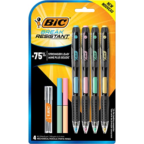 0070330377127 - BIC BREAK-RESISTANT MECHANICAL PENCILS WITH ERASERS, NO. 2 MEDIUM POINT (0.7MM), 4-COUNT PACK PENCILS FOR SCHOOL OR OFFICE SUPPLIES
