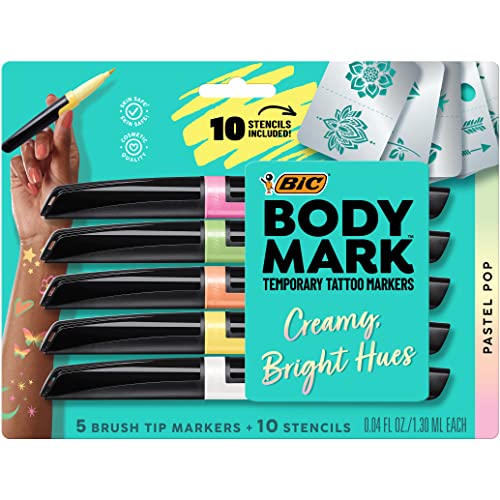 0070330378629 - BODYMARK BY BIC, TEMPORARY TATTOO MARKER, PRIDE PACK, SKIN-SAFE, MIXED BRUSH TIP & FINE TIP, ASSORTED COLORS, 11 MARKERS + 10 STENCILS