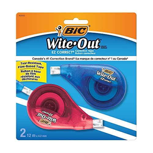 0070330505926 - BIC WITE-OUT BRAND EZ CORRECT CORRECTION TAPE, 39.3 FEET, 2-COUNT PACK OF WHITE CORRECTION TAPE, FAST, CLEAN AND EASY TO USE TEAR-RESISTANT TAPE OFFICE OR SCHOOL SUPPLIES