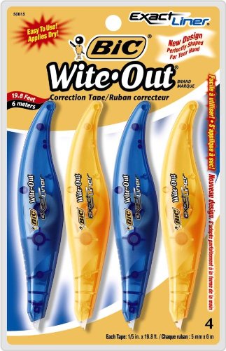 0070330508156 - BIC WITE-OUT EXACT LINER CORRECTION TAPE, WHITE, 4 TAPES