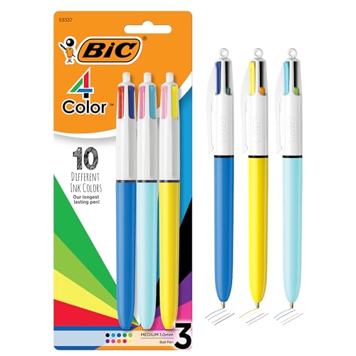 0070330533370 - BIC 4-COLOR BALLPOINT PENS, MEDIUM POINT (1.0MM), 4 COLORS IN 1 SET OF MULTICOLORED PENS (10 COLORS TOTAL), 3-COUNT PACK, PENS FOR SCHOOL SUPPLIES