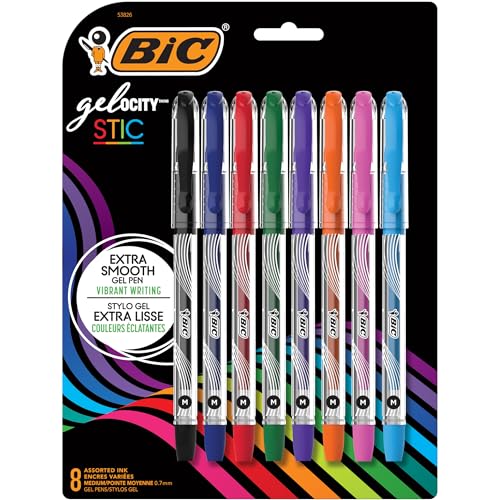 0070330538269 - BIC GELOCITY QUICK DRY GEL STIC PENS, MEDIUM POINT (0.7MM), ASSORTED COLORS, RETRACTABLE GEL PENS WITH COMFORTABLE FULL GRIP, 8-COUNT PACK