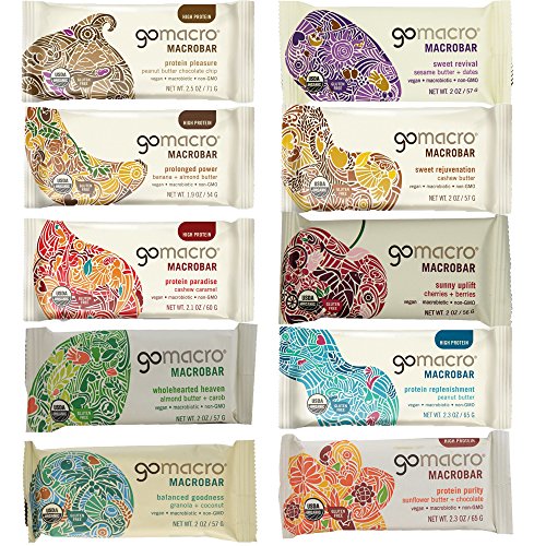 0703327644253 - GOMACRO VARIETY PACK OF ORGANIC NUTRITION BARS, 1.9 OZ- 2.5 OZ (10 FLAVORS / PACK OF 20) WITH ONE 7 X 8 REUSABLE PET SNACK BAG